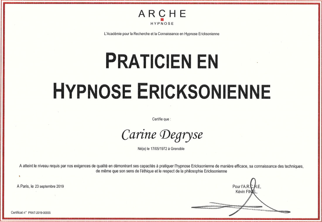 Certificat de praticienne en hypnose Ericksonienne